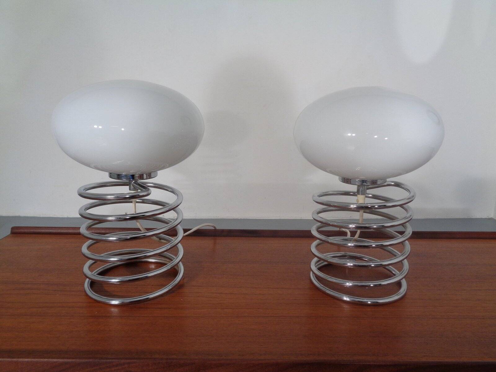 Opaline Glass and Chrome Table Lamps from Honsel, 1970s, Set of 2