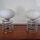 Opaline Glass and Chrome Table Lamps from Honsel, 1970s, Set of 2
