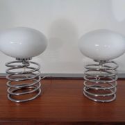 Opaline Glass and Chrome Table Lamps from Honsel, 1970s, Set of 2
