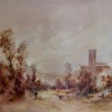 Peinture à l'huile "Le village caché"