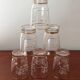 Set of 6 glasses decorations relief white flowers and golden edging - vintage