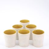Verres en céramique de Guy Resse blanc et jaune, Vallauris