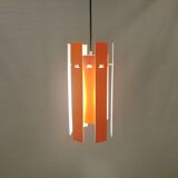 Danish hanging lamp model "Cocktail" consisting of 12 red/white aluminium slats