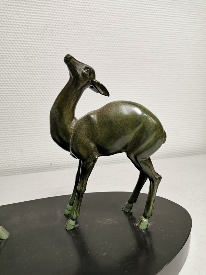 Superb Art Deco Statue Antelopes Regulates Green Patina