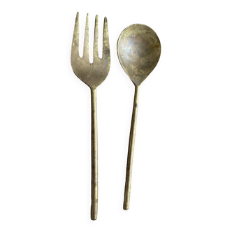 Contemporary brass spoon and fork set