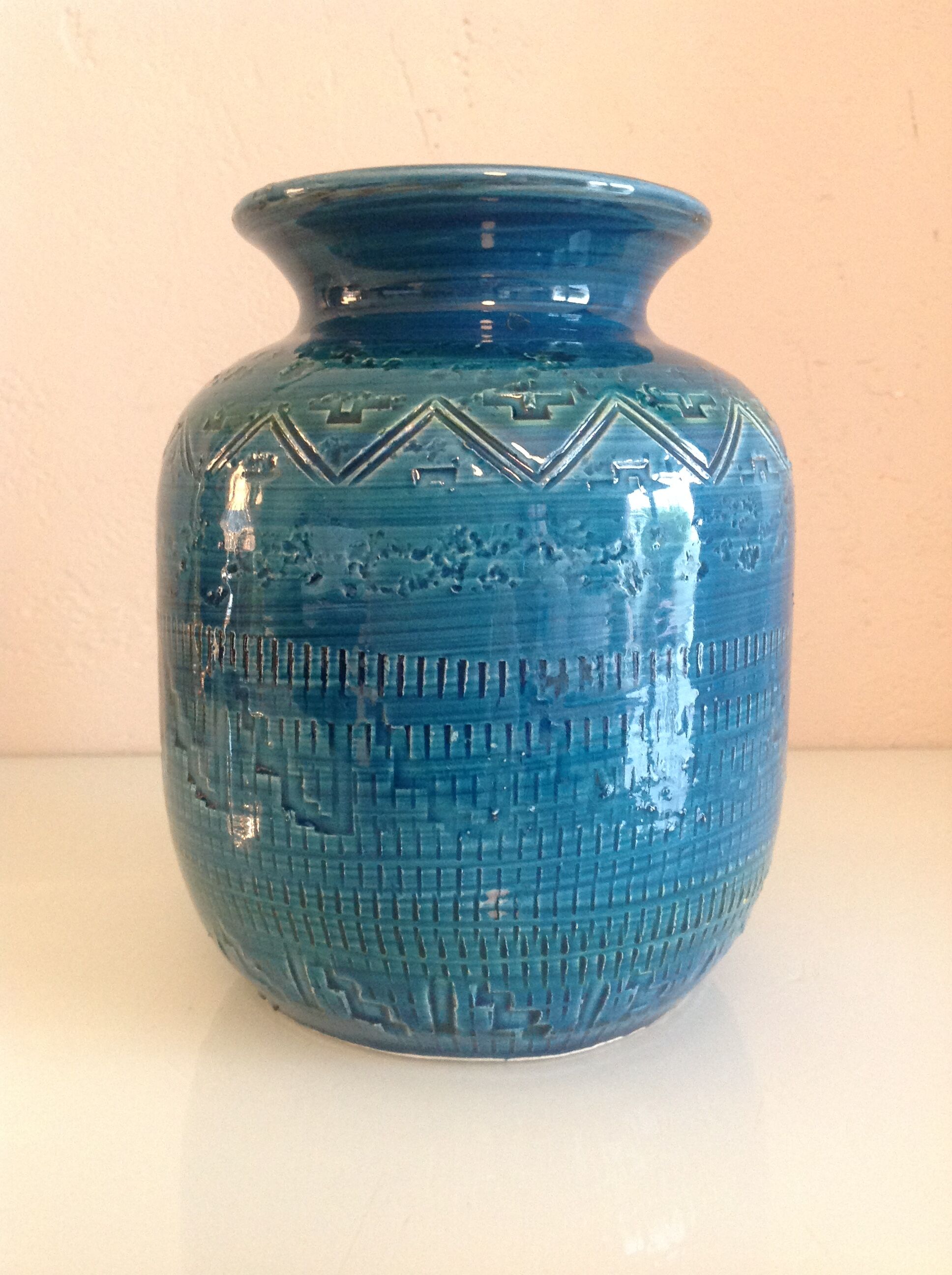 Blue / vintage ceramic ball vase 70s