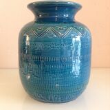 Blue / vintage ceramic ball vase 70s