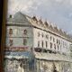 Painting by louis burnett, animated scene in montmartre, paris vintage 1950