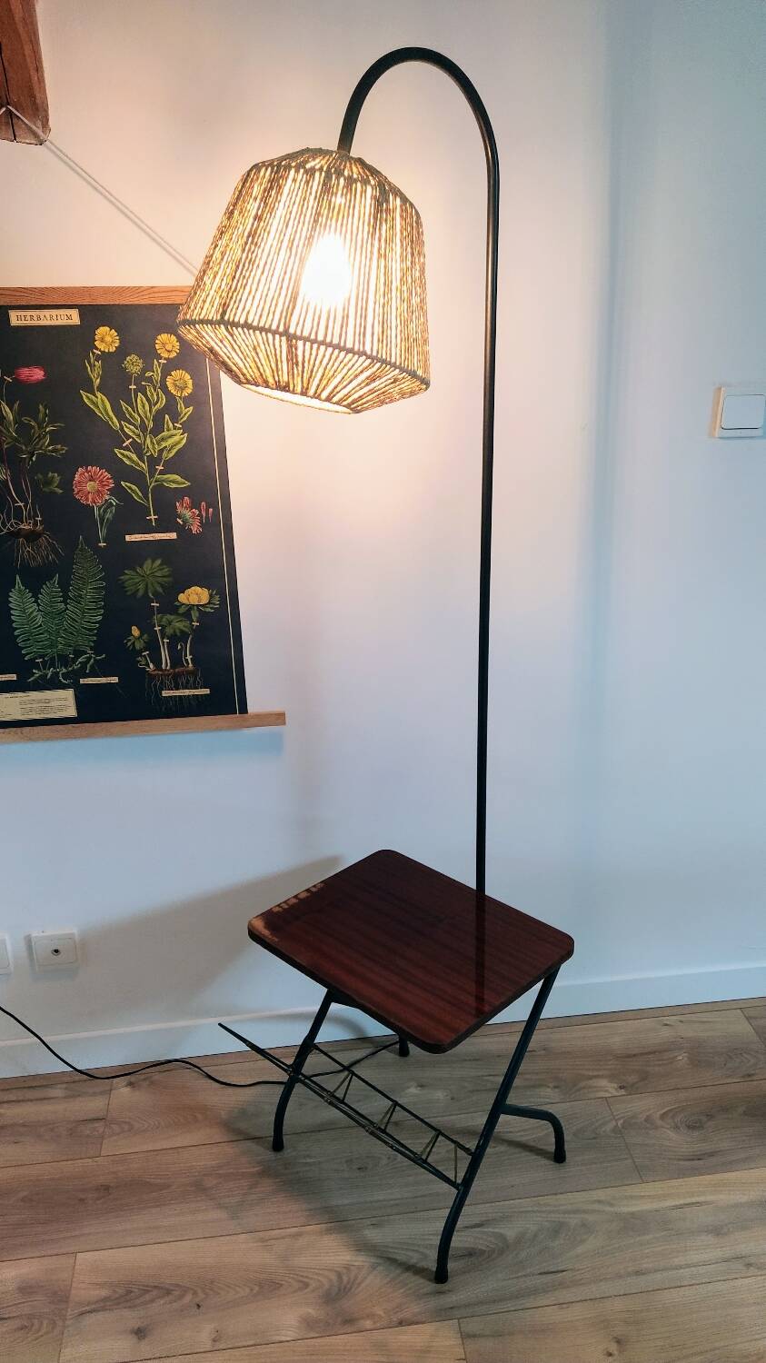 Floor lamp with magazine rack and shelf 50's