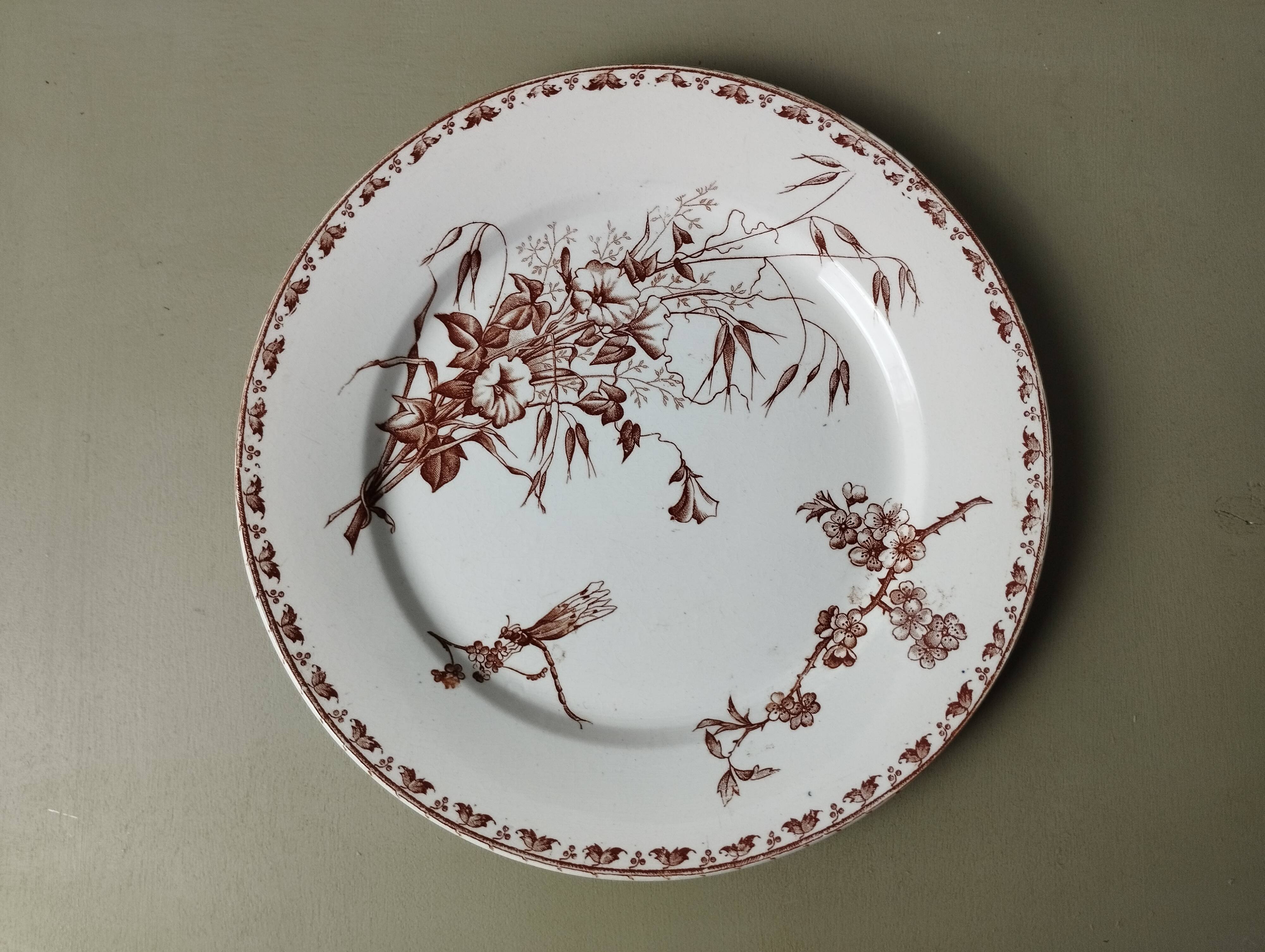 "Carmen" - 5 flat plates ø 23.5cm ironstone Sarreguemines U&C