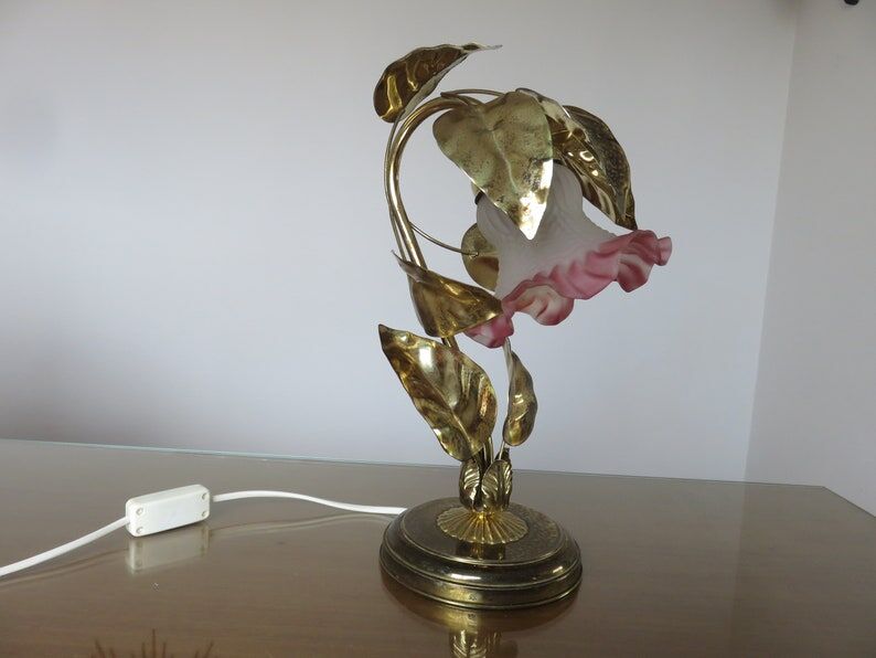 Lamp " flower " in gold metal 70s