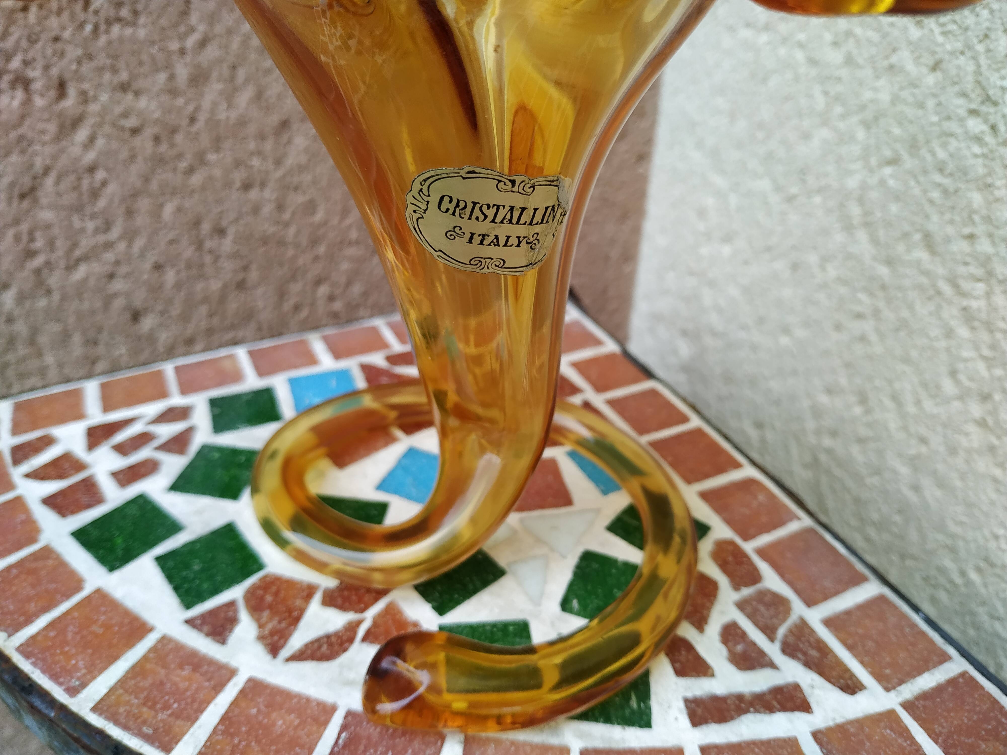 Vase cornet en verre ambré de Murano