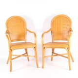 Paire de fauteuils en rotin et cuir tressé