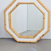 Vintage Octagonal Wall Mirror in Bamboo, Italy, 1960s