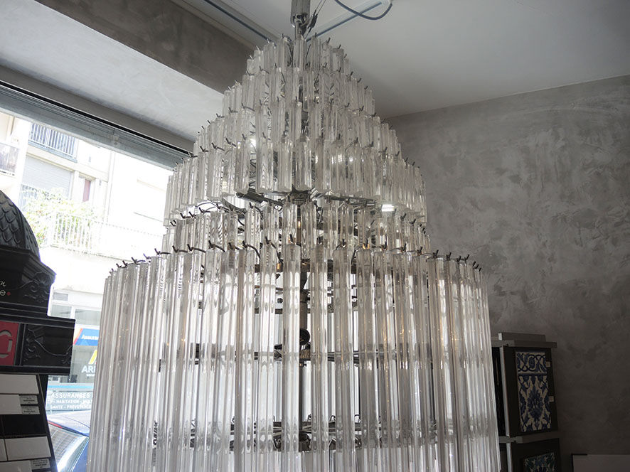 Monumental chandelier of art deco style in metal & crystal