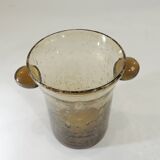 Ice bucket, ice cubes, in smoked brown bubbled glass / Biot / Vintage / collector