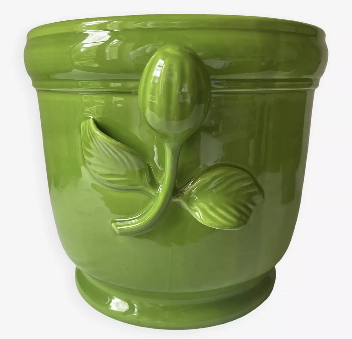 Glazed green cache-pot