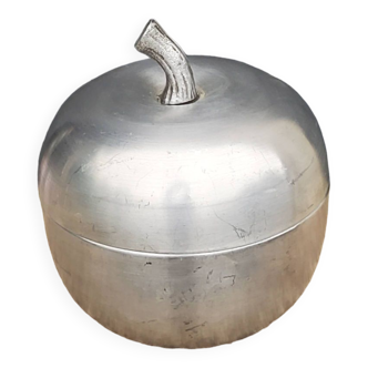 70s designer apple ice bucket in brushed aluminum made in Italy