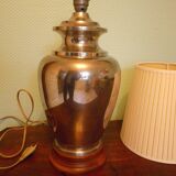 Living room mood lamp, silver metal base, wooden base, pleated lampshade