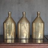 Lot de 3 bouteilles laiton vintage, gourde laiton, récipient laiton