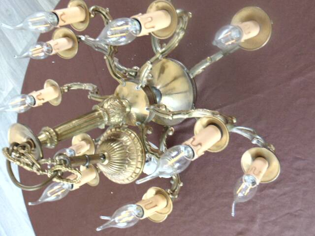 Antique chandelier in bronze and brass – 80 cm – multi-light – electricity