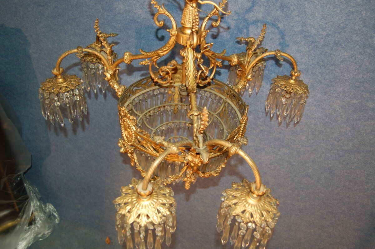 Gilded bronze chandelier and tassels late nineteenth century