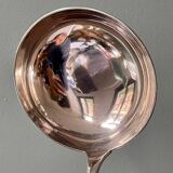 Large old ladle in silver metal, medallion baguette model