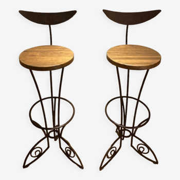 Pair stools design rosewood and wrought iron