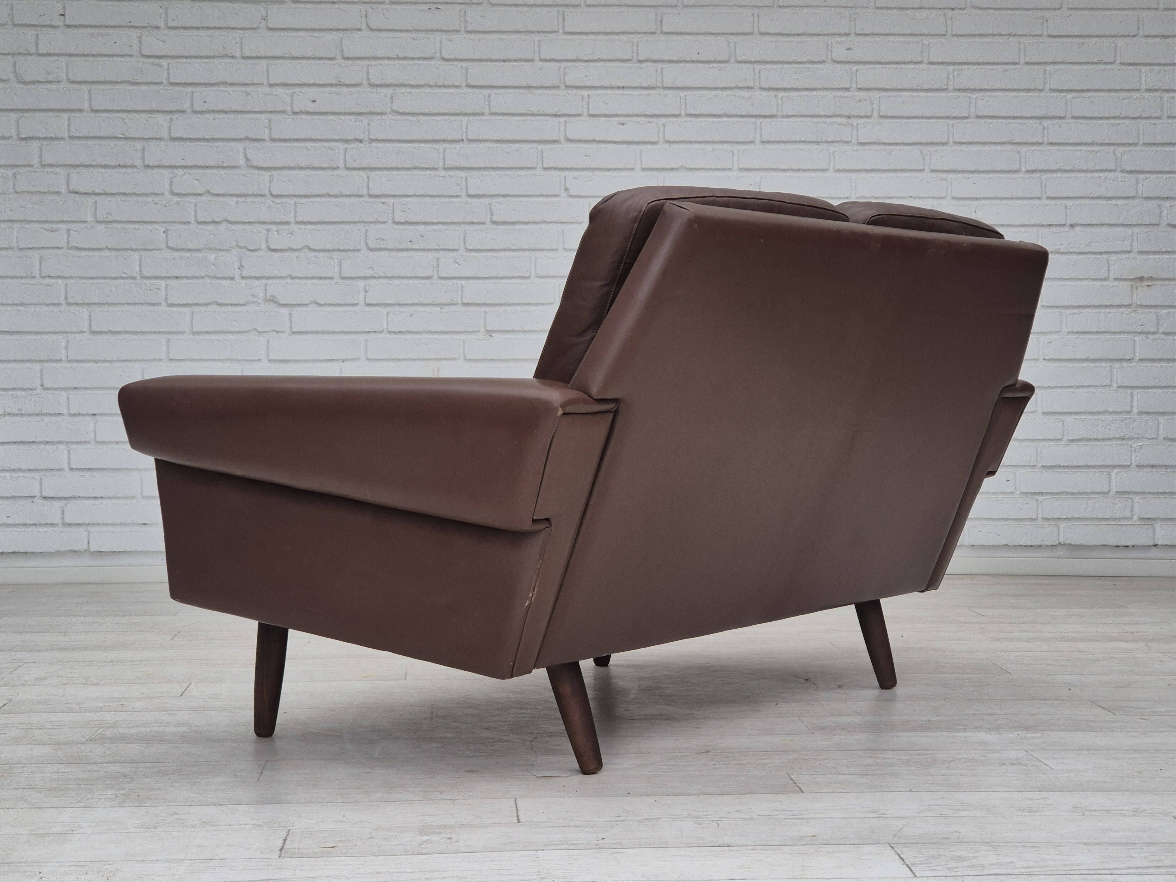 1970s, Danish 2-seater sofa, original brown leather.