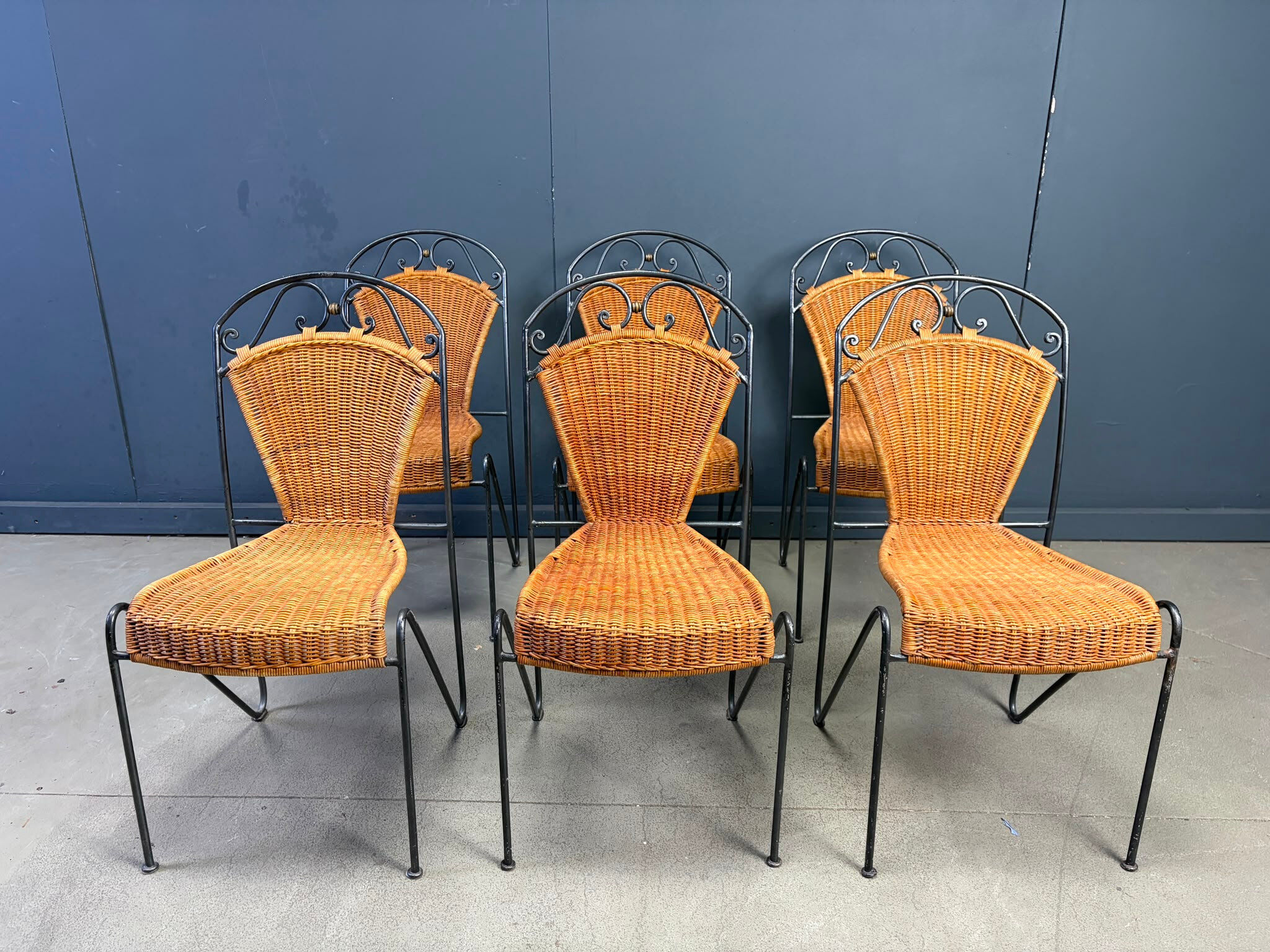 Wicker chairs by Frederick Weinberg, 1960s, set of 6