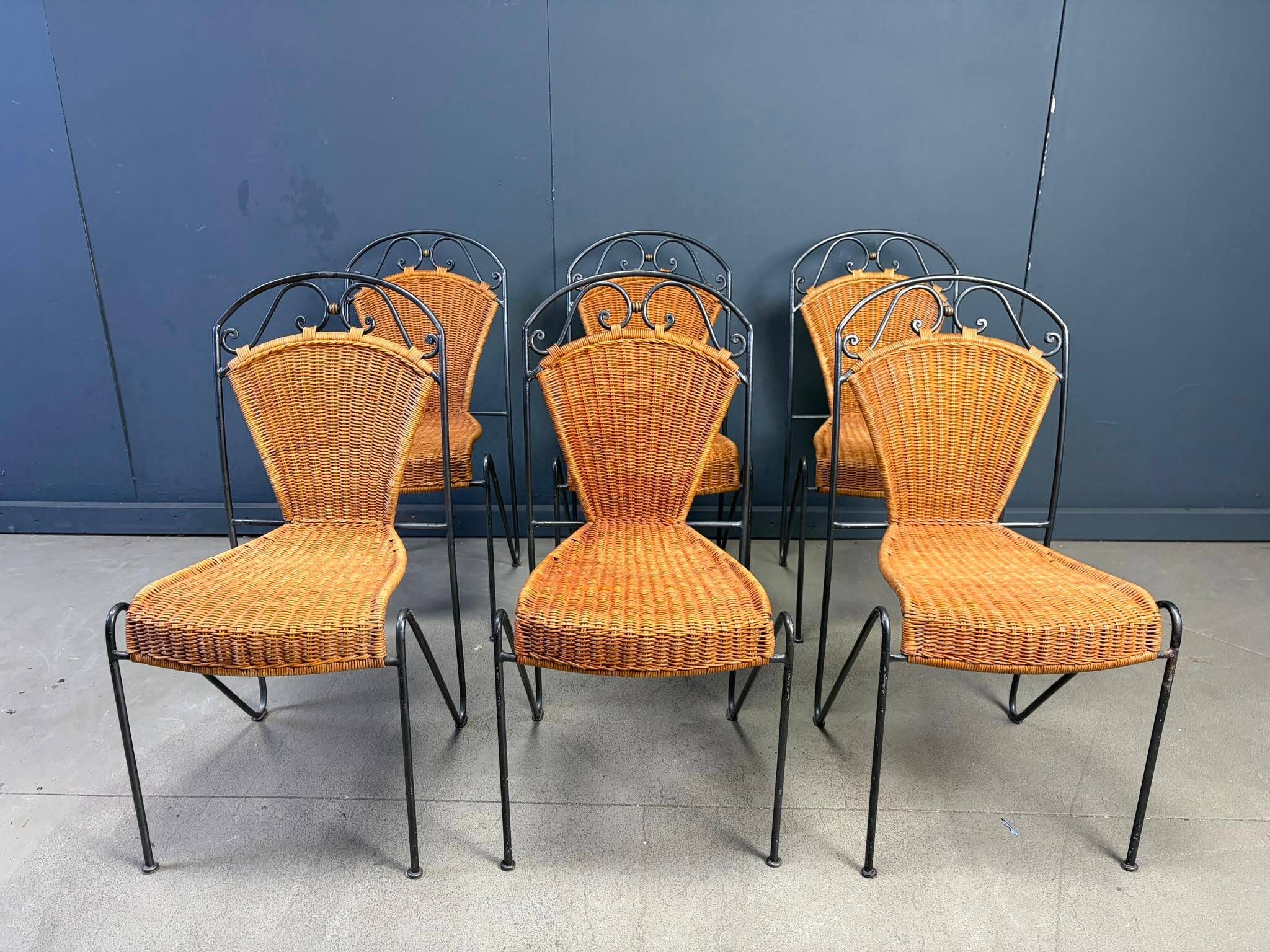 Chaises en osier par Frederick Weinberg, années 1960, ensemble de 6