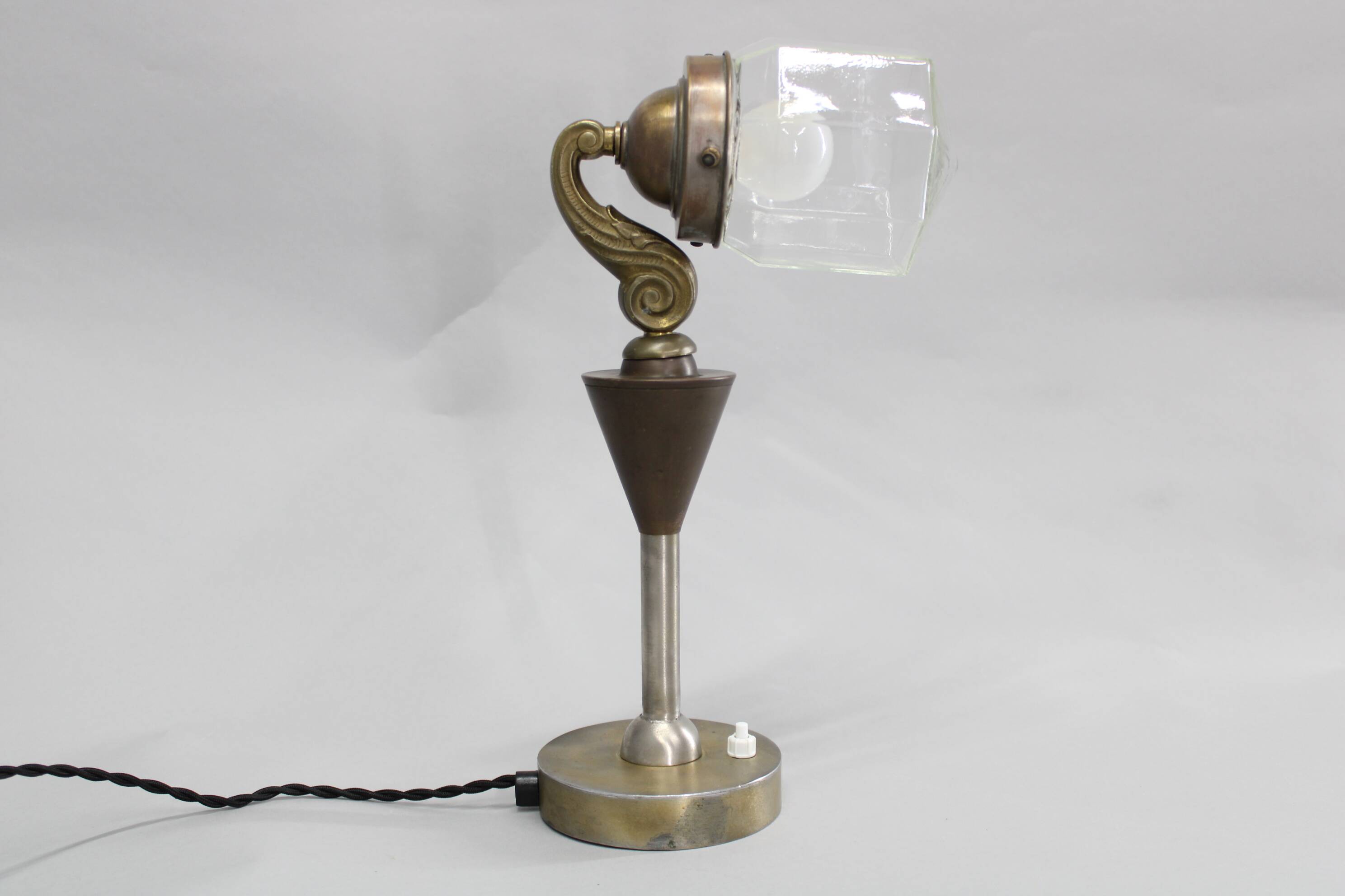 Lampe de bureau Sécession des années 1930, en laiton et verre, Tchécoslovaquie
