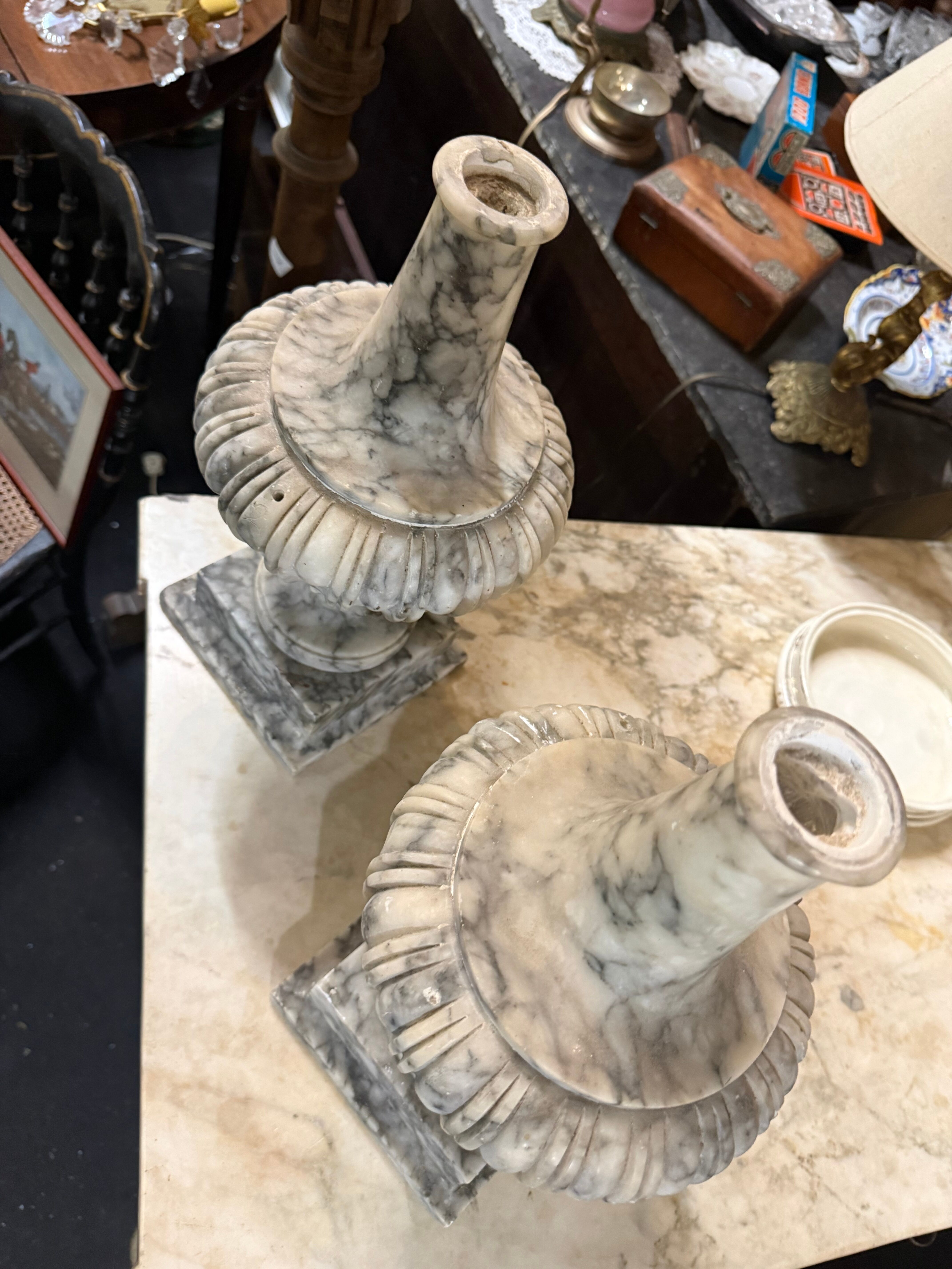 Paire de pied de lampe en marbre