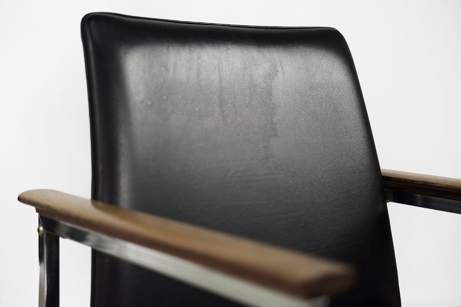 Mid-Century Scandinavian Black Leather Armchair by Sigvard Bernadotte for France & Søn, 1960s, Set o