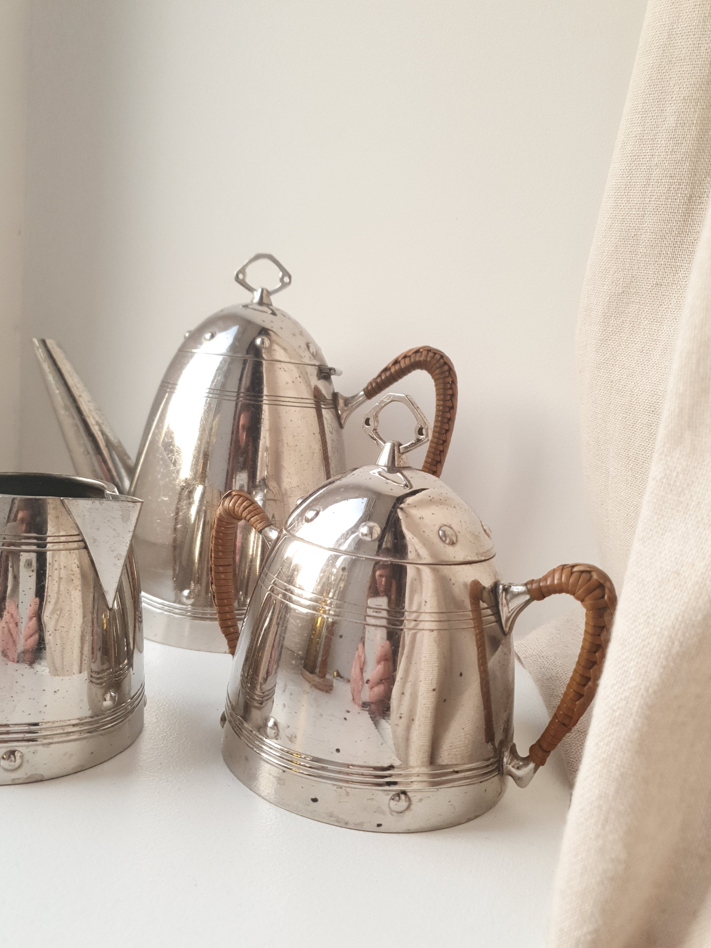 Coffee maker, milk pot and sugar bowl set