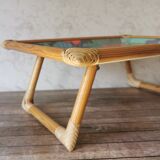 Folding tray parrots and flowers fiber and rattan