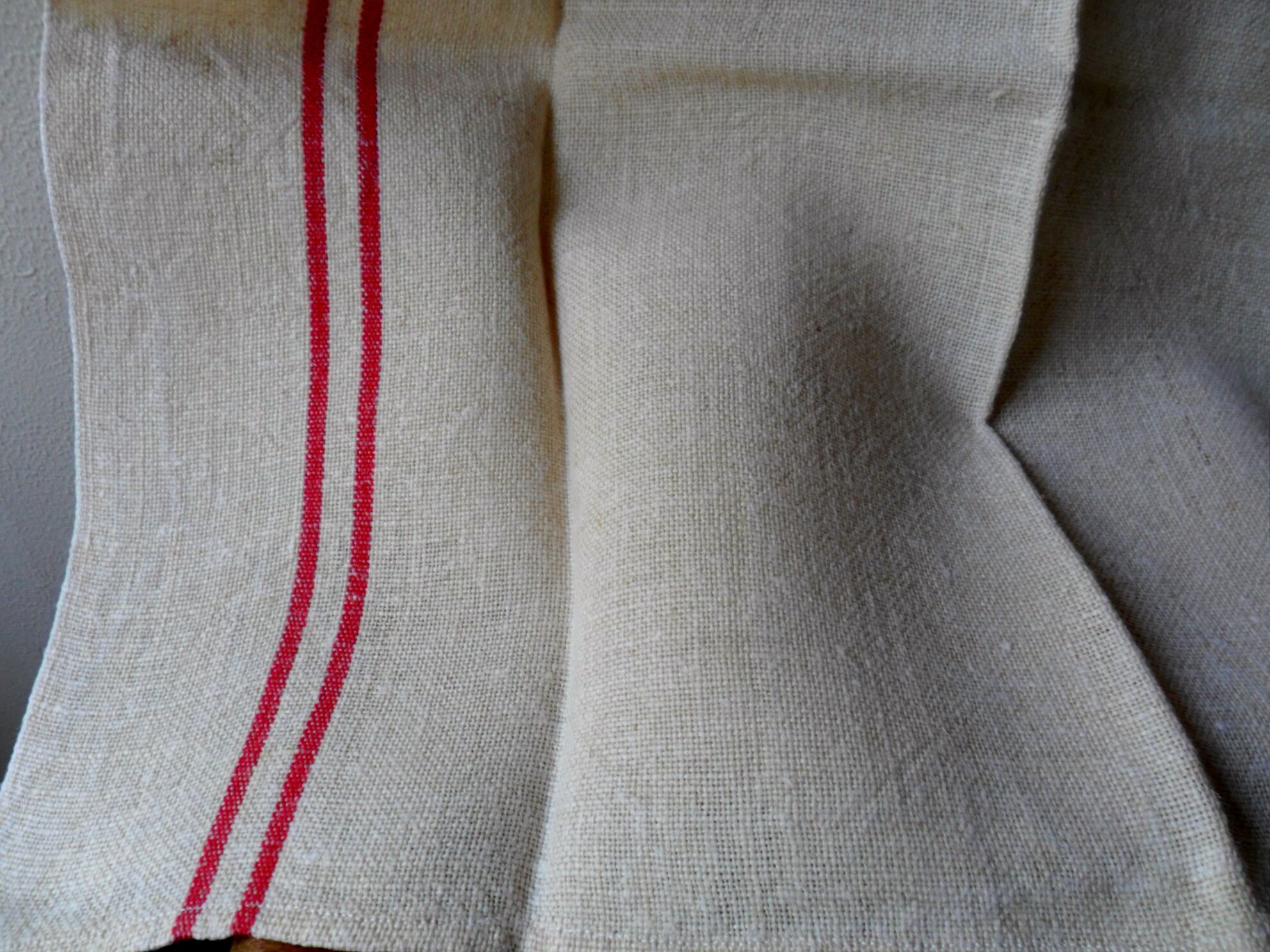 Set of 3 old hemp tea towels