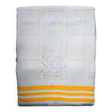Checked & monogram half-linen tablecloth