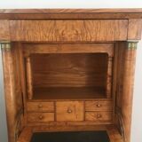 Empire-style secretary desk in burr walnut with detached columns, drop-front, and secret drawer
