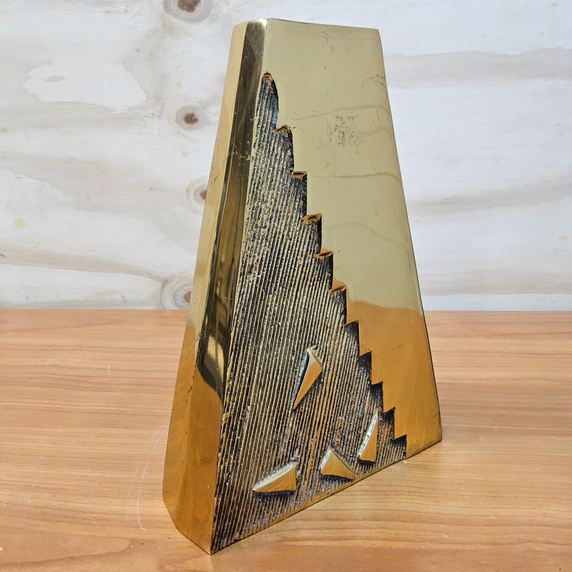 Unique vintage brutalist brass / bronze coloured vase