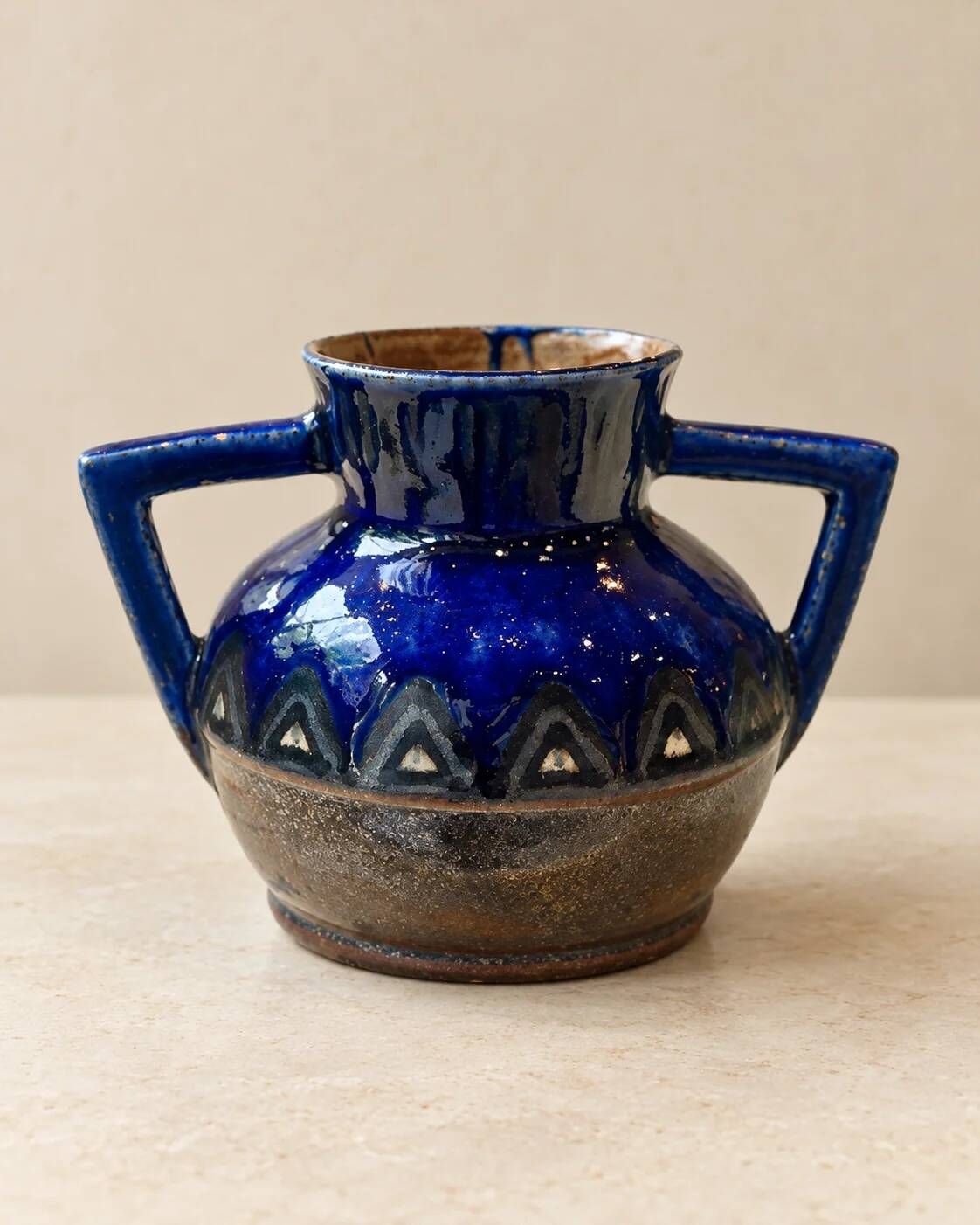 HB Quimper Odetta vase in cobalt blue glazed stoneware — Art Deco design, 1920s