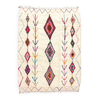 Moroccan Berber rug Azilal, ecru with colorful patterns, 2.10x1.54m