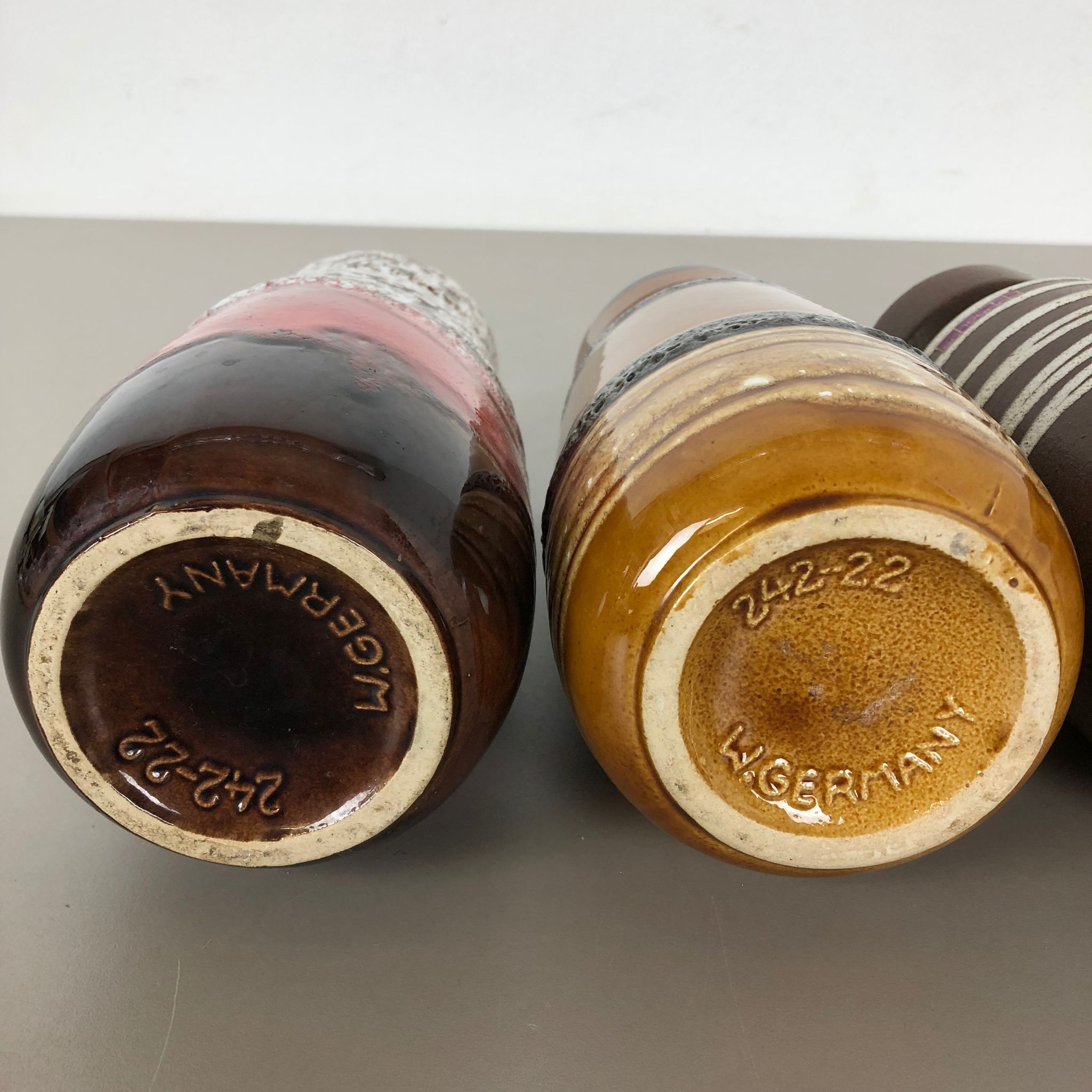 Set of four vintage pottery fat lava "242-22" vases made by Scheurich, Germany