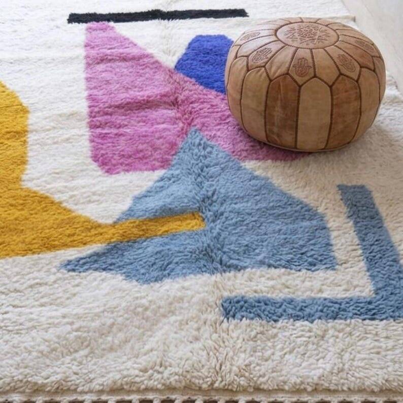Handmade Beni Ourain Berber rug with colourful patterns 1.4/2.6 m