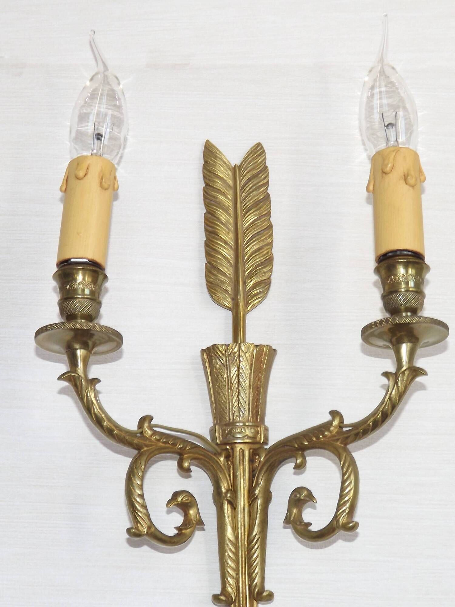 Vintage French Empire Arrow & Quiver Eagle Head Bronze Double Wall Sconces