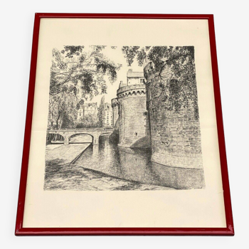 Charcoal drawing by Y. Sourhaud Sourkaud signature to identify Château Nantes