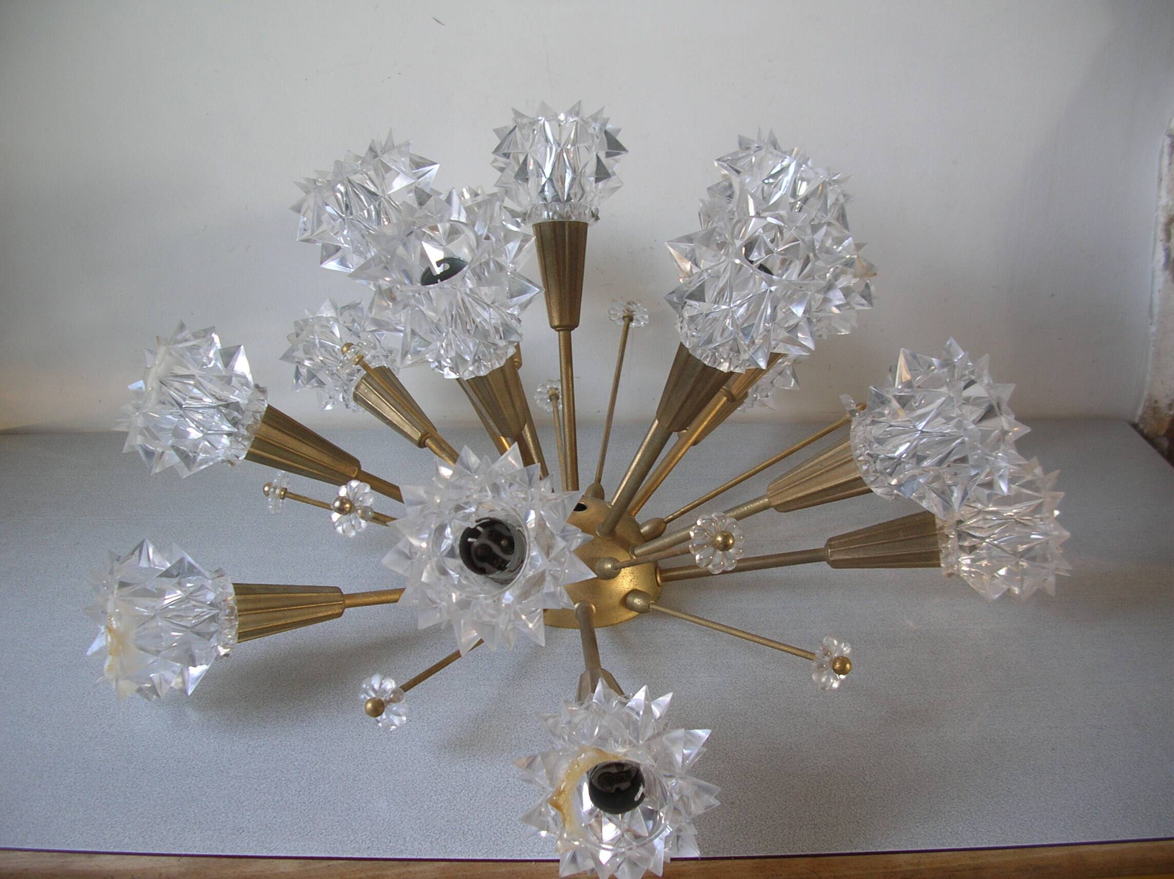 Old "sputnik" chandelier 15 lights plastic/resin diamond tip 60's design lighting