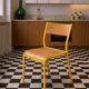 Vintage trio of school chairs – Coloured metal structure in yellow & blue