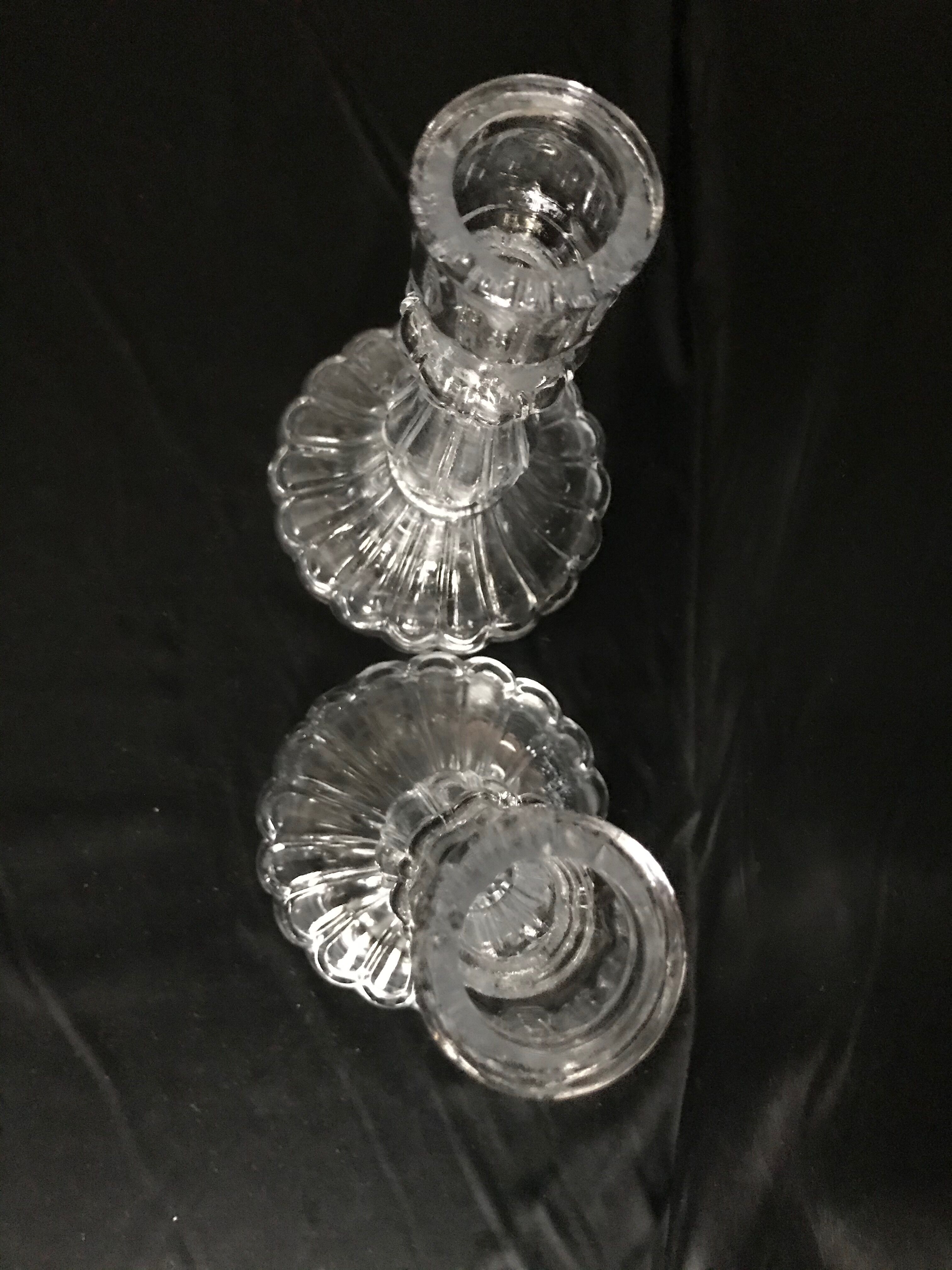 Glass candlesticks blown and pressed