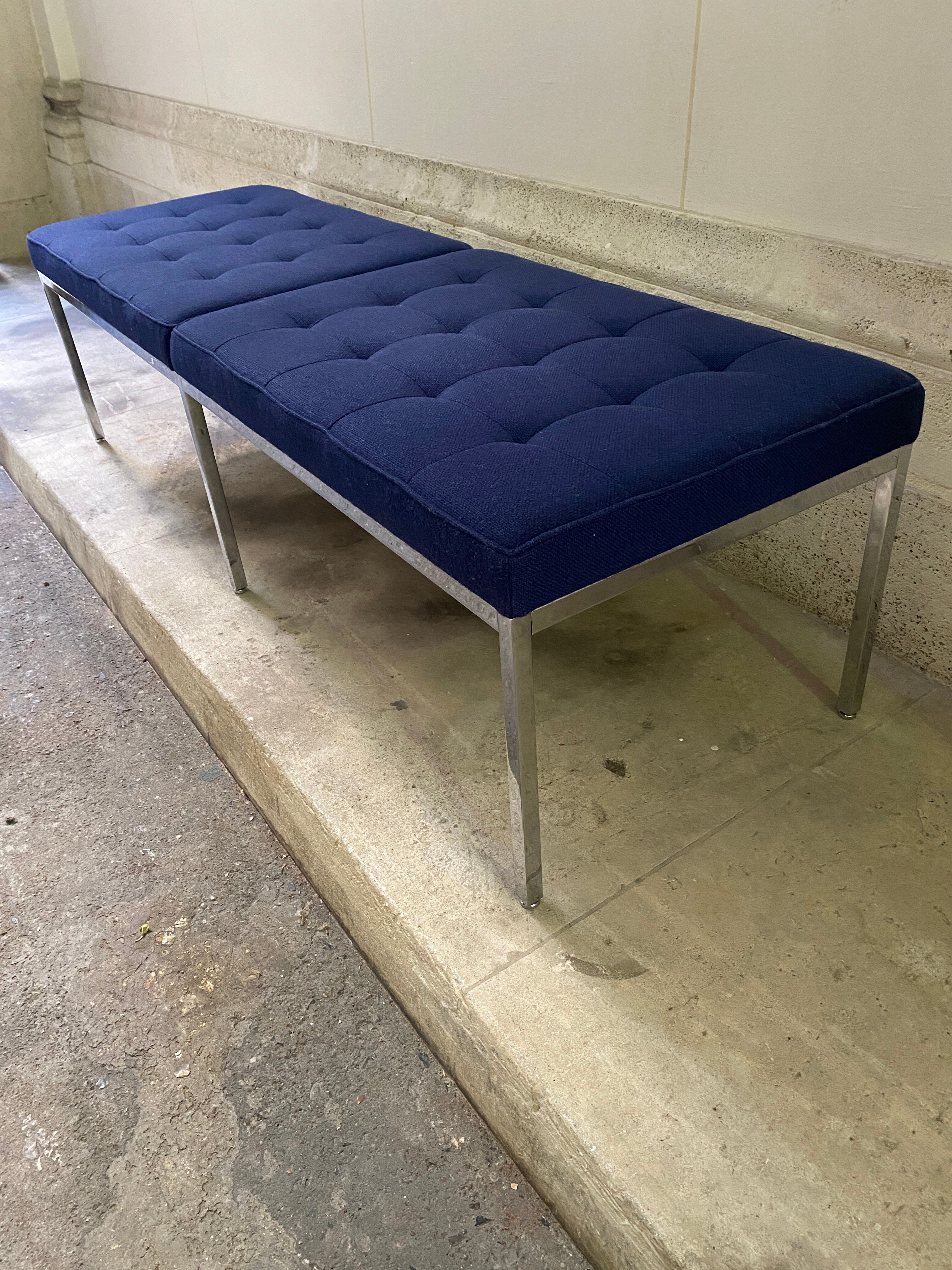 Florence Knoll bench for Knoll Studio blue fabric.